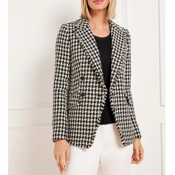 Talbots Women’s Tweed Houndstooth Black and White Blazer Size 4P Academic - Picture 11 of 11